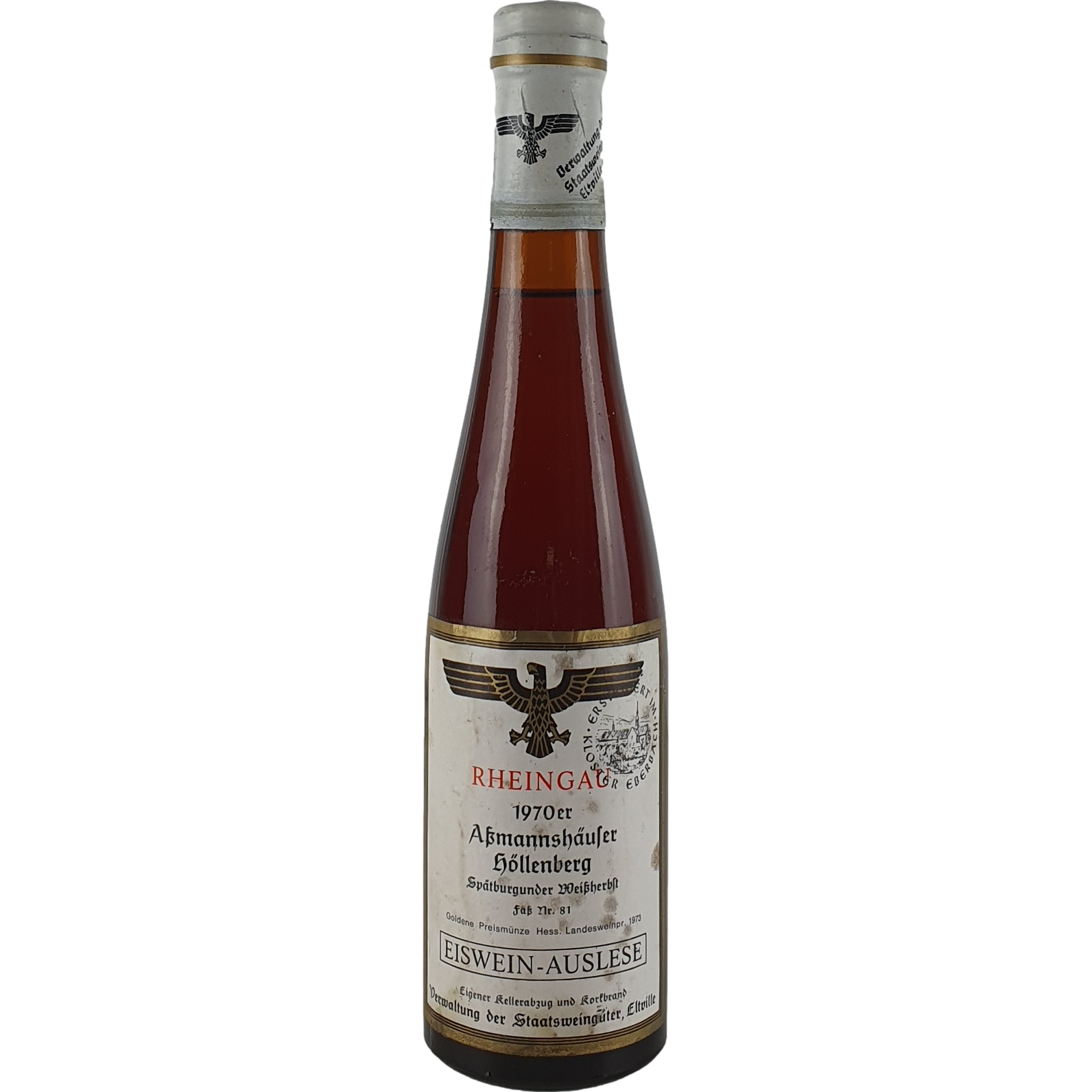 Staatsweingüter Eltville (Kloster Eberbach) - Assmannshäuser Höllenberg Spätburgunder Weißherbst Eiswein-Auslese Versteigerung Faß Nr. 81 1970 - 0,35 l AR000326
