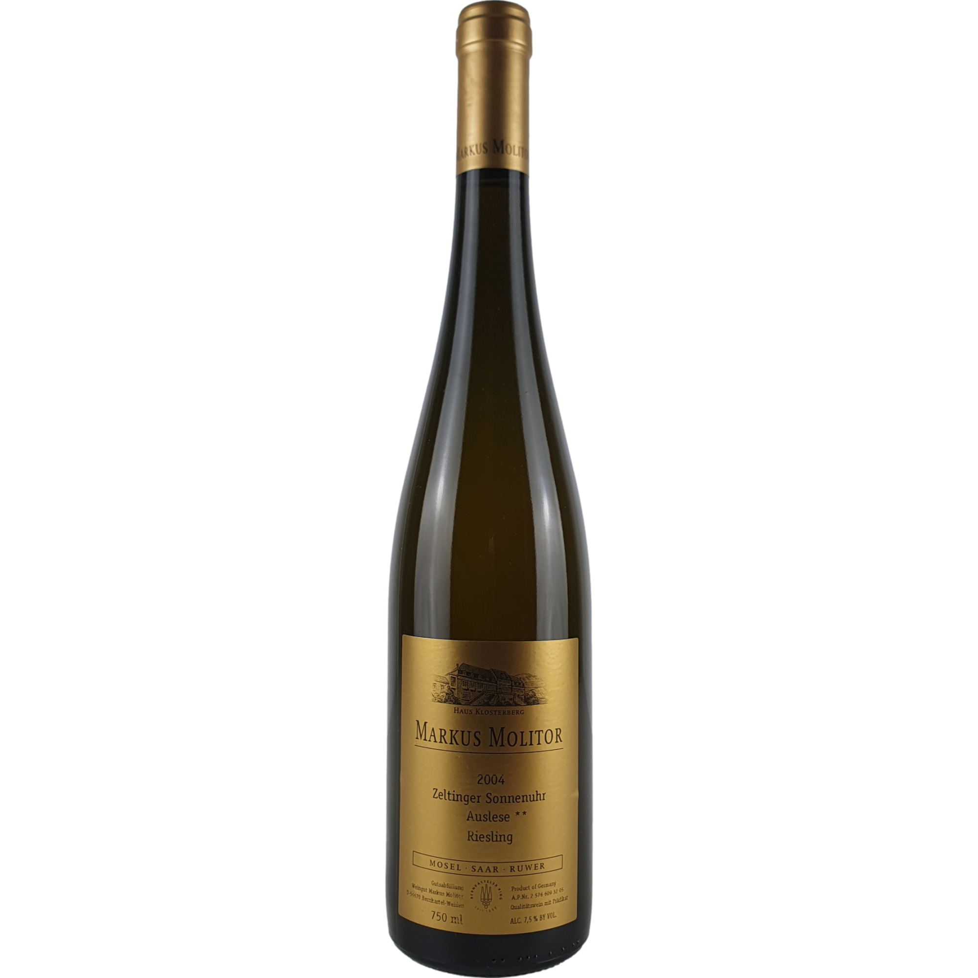 Markus Molitor - Zeltinger Sonnenuhr Riesling Auslese ** Goldkapsel  2004  - 0,75l AR000970