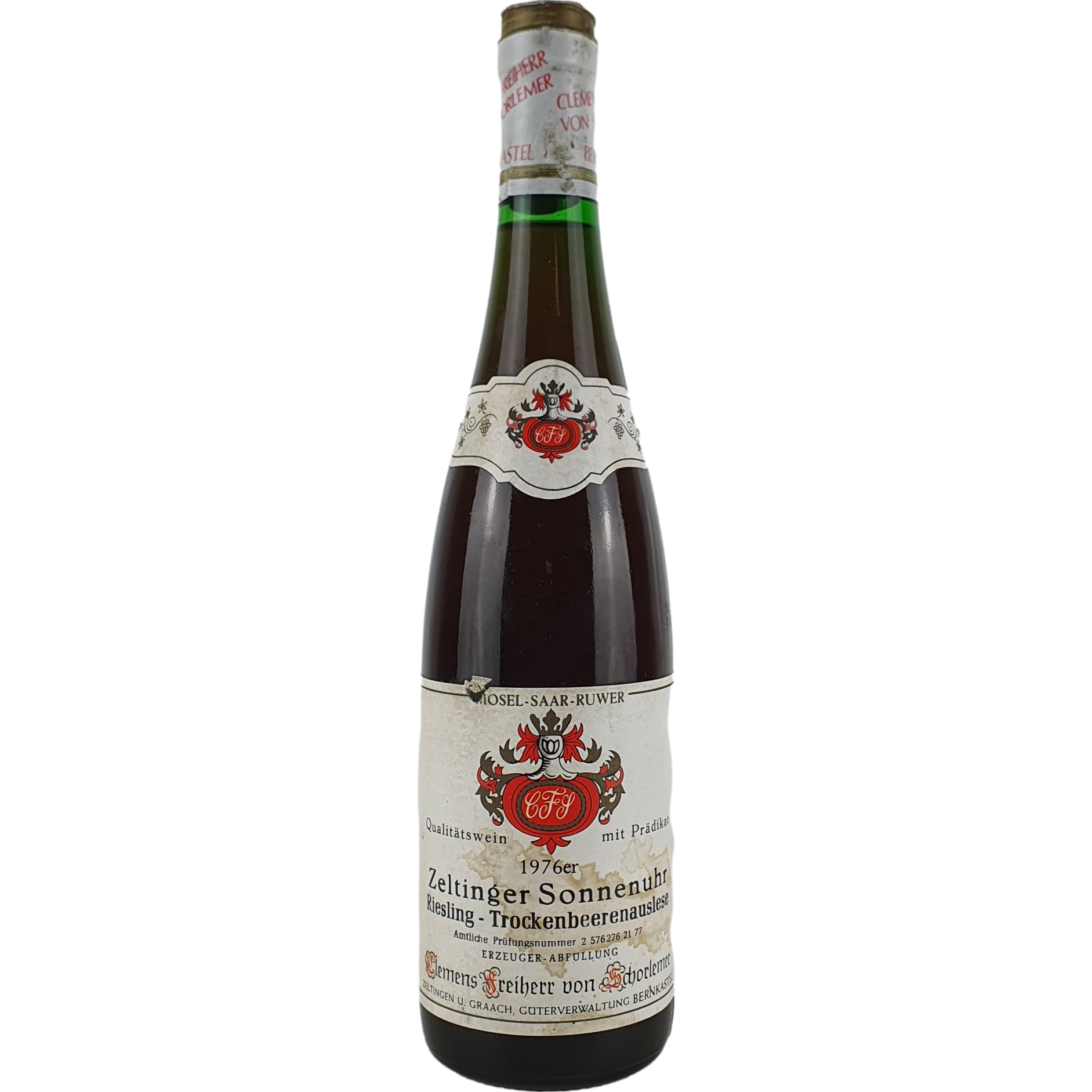 Clemens Freiherr von Schorlemer (Schloss Lieser) - Zeltinger Sonnenuhr Riesling Trockenbeerenauslese   1976 - 0,7 l AR000395