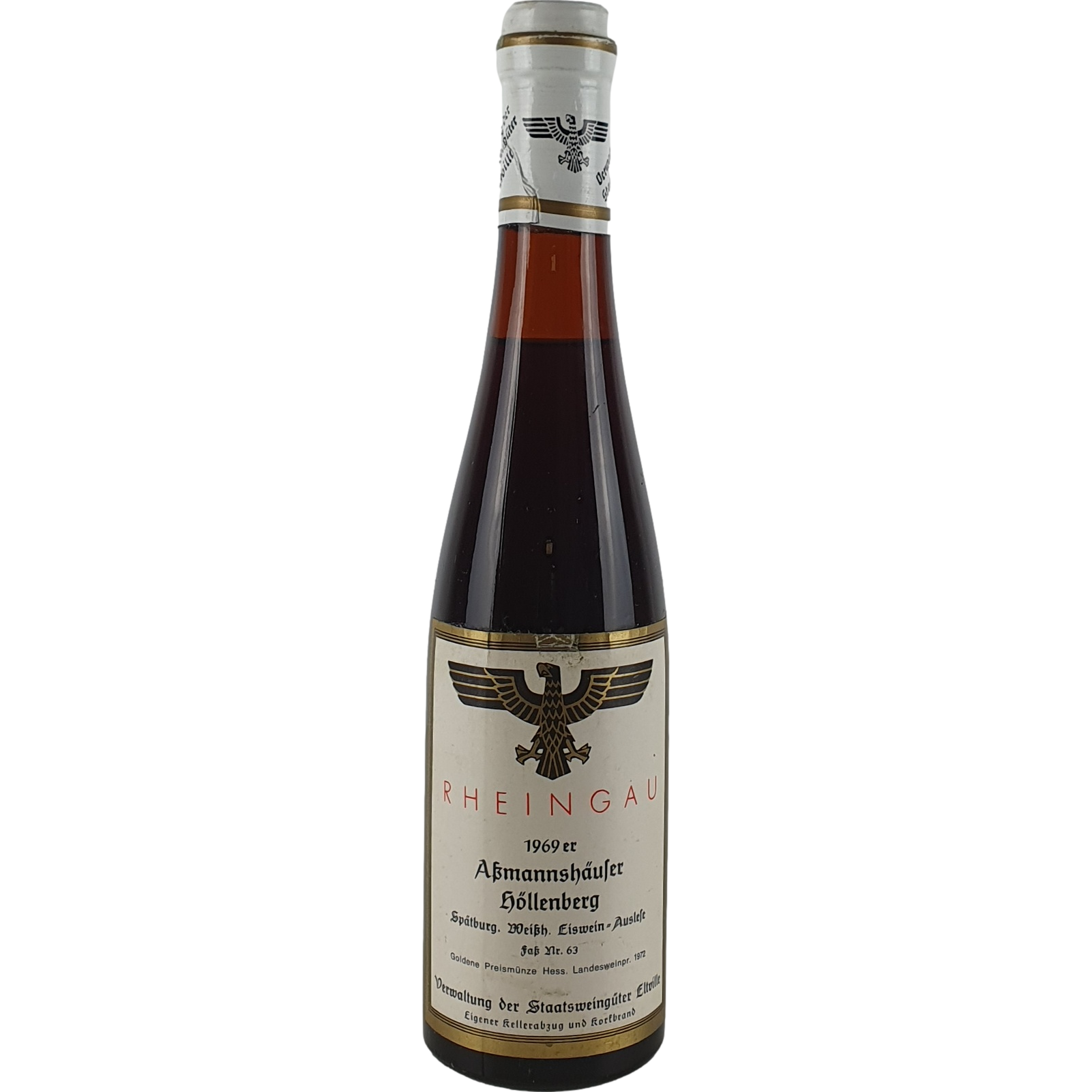 Staatsweingüter Eltville (Kloster Eberbach) - Assmannshäuser Höllenberg Spätburgunder Weißherbst Eiswein-Auslese Faß Nr. 63  1969 - 0,35 l AR000317