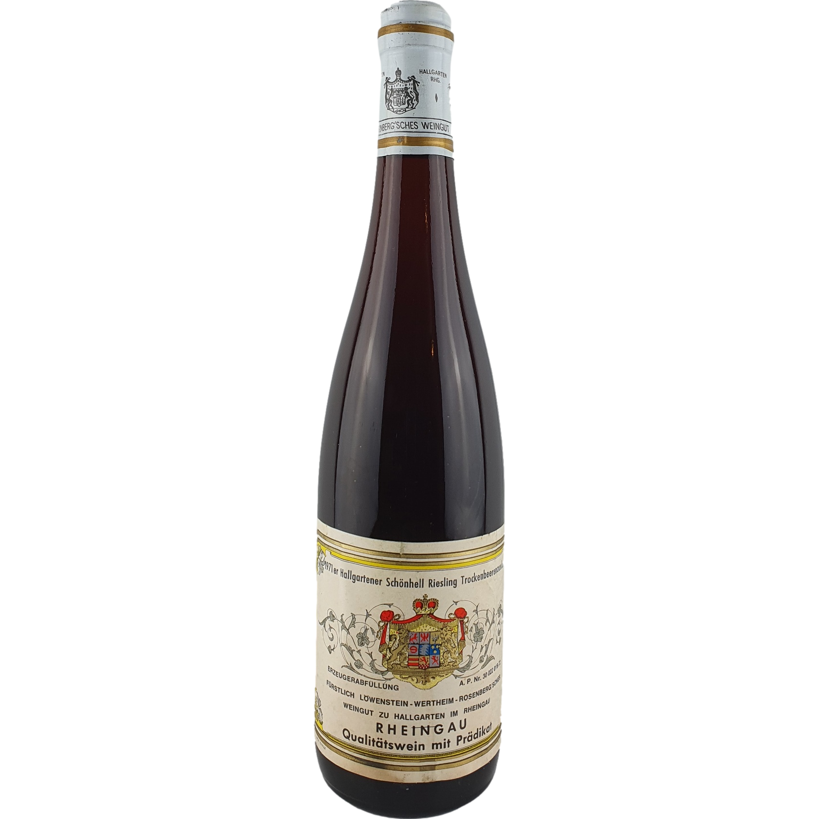 Löwenstein-Wertheim-Rosenberg'sches Weingut - Hallgartener Schönhell Riesling Trockenbeerenauslese   1971 - 0,7 l AR000347