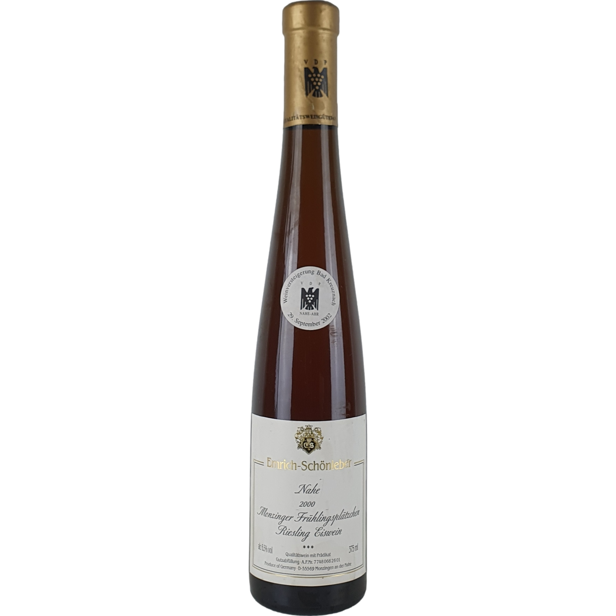 Emrich-Schönleber - Monzinger Frühlingsplätzchen Riesling Eiswein*** Goldkapsel Versteigerung 2000 - 0,375 l AR000542