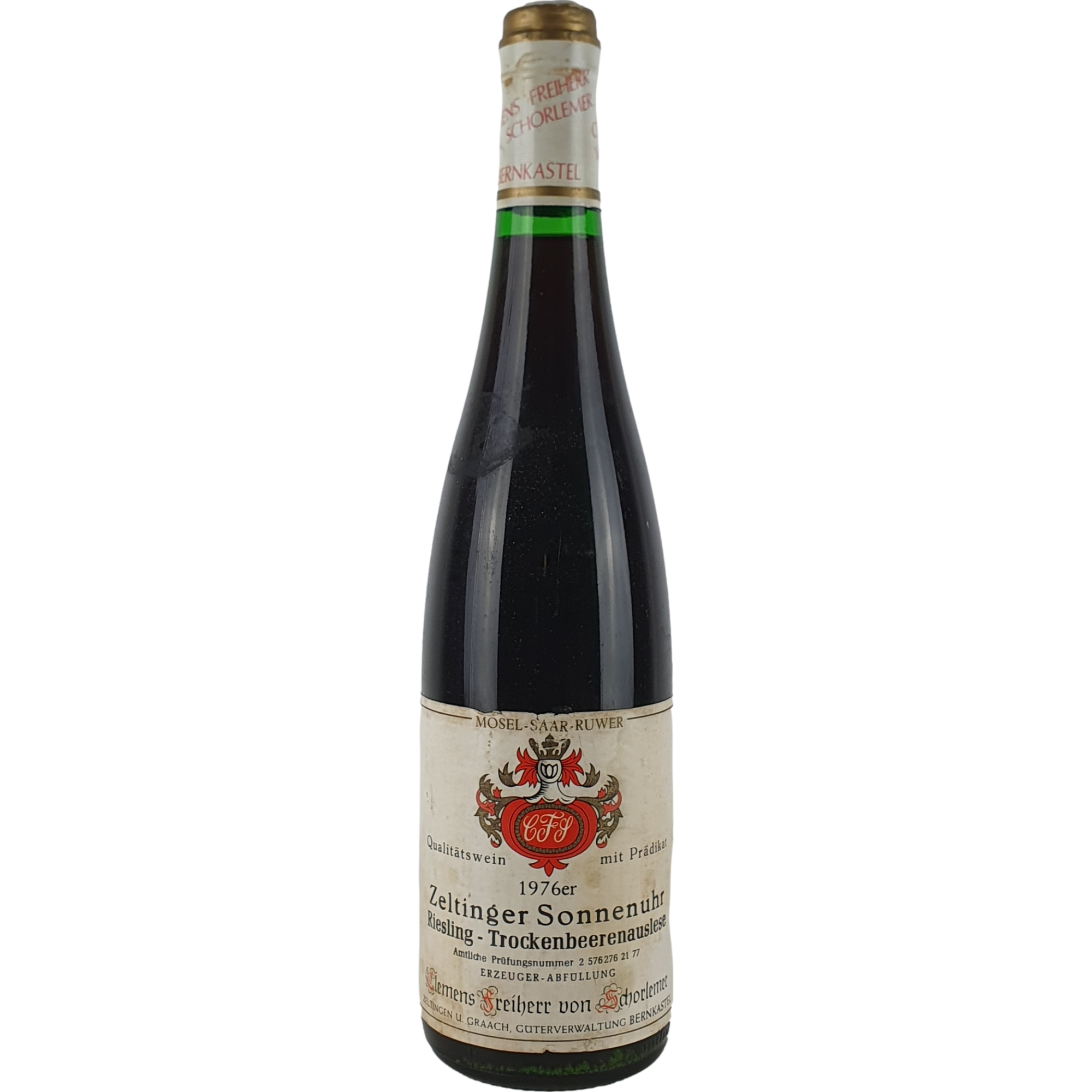 Clemens Freiherr von Schorlemer (Schloss Lieser) - Zeltinger Sonnenuhr Riesling Trockenbeerenauslese   1976 - 0,7 l AR000394