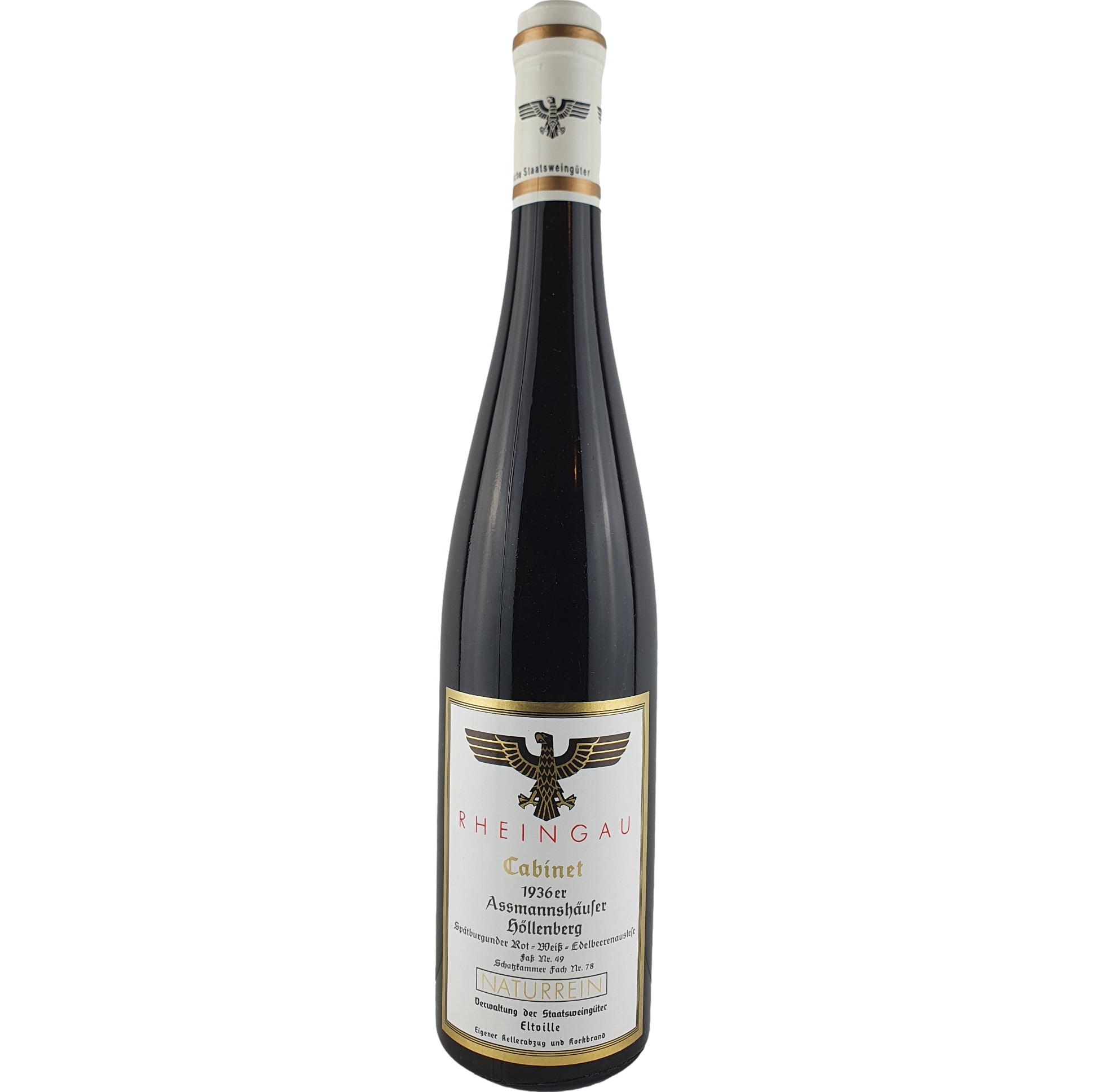Staatsweingüter Eltville (Kloster Eberbach) - Assmannshäuser Höllenberg Spätburgunder Rot-Weiß Edelbeerenauslese Cabinet Fass Nr. 49 1936 - 0,7 l AR000088